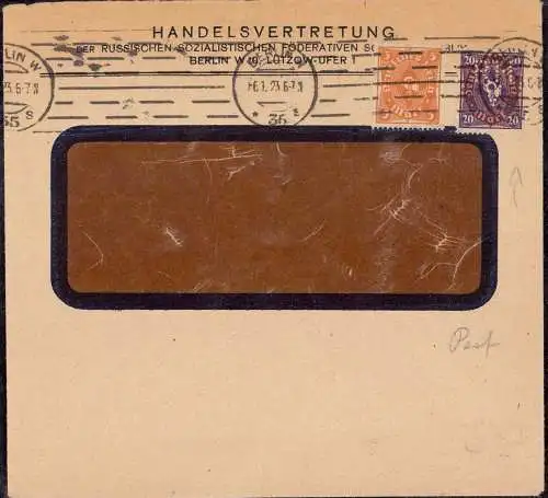 604112 | Russia, Brief der Handelsvertretung Russlands (UdSSR) mit Firmenlochung Perfin (RHV) | Berlin (W 1000)