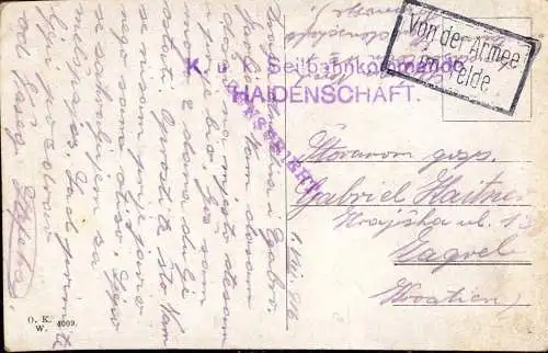 604115 | Feldpostbrief einer KuK SeilbahnabteilungAjdovščina, Haidenschaft, Zensur  |
