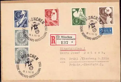 604120 | Ersttagsbrief FDC mit Sondereinschreibzettel der Deutschen Verkehrsausstellung (KW 180,-) | München (W 8000)