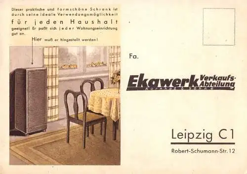 604128 | Klappkarte, Werbung für Möbel des EKA Werk, Büro | Leipzig (O 7010)