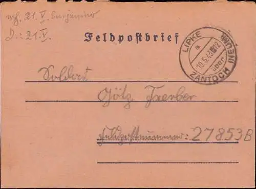 604133 |  Feldpostbrief aus dem RAD Lager 10 / 86 über Zantoch, Santok | Lipke (Kreis Landsberg/W Neumark)