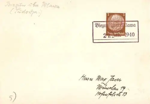 604152 | Süd Ostpreussen Notstempel Biezum über Mlawa, Mielau auf Blanco Karte | Zichenau