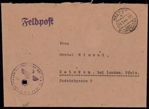 604162 | Feldpostbrief 1944, der Kraftfahrzeug Abteilung, Überführung aus Wachow über | Wustermark (O 1551)