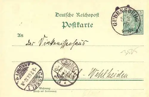 604218 | Sauberer Abschlag des Poststempels auf Ganzsache,  | Gudensberg (W - 3505), -,