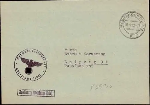 604240 | Dienstbrief, Frei durch Ablösung, aus dem RAD Lager 2 / 231 | Hermsdorf (Thür) (O 6530)