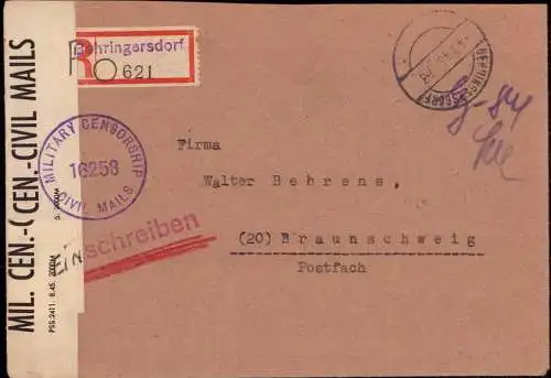 604244 | Gebühr Bezahlt, seltenes Einschreiben aus Eschenhausen, Zensur aus Behringersdorf  | Schwaig (W - 8501), -,