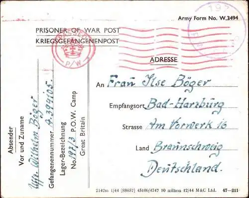 604251 | Kriegsgefangenenpost, Postcard from POW Camp 197 / 3, The Mount, Chepstow, Wales  |