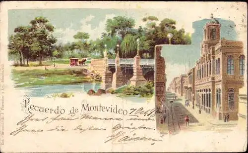 604261 | Ortsansicht 1898, seltene Litho recuerdo de  Montevideo, Erh 3, Knick  | -, -,