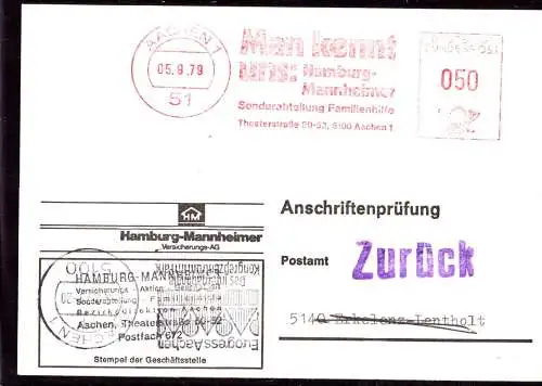 604266 | seltene Anschriftenprüfung der Hamburg - Mannheimer Versicherung,  | Aachen (W - 5100), -,