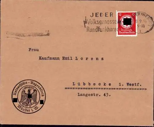 604281 | Dienstbrief mit Dienstsiegel der Universitäts Augenklinik, Auge, Blind | Münster (W 4400)