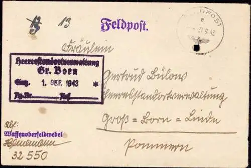 604283 | Pommern, Brief mit Dienststempel der Heeresstandort Verwaltung des Truppenübungsplatz Gross Born  |