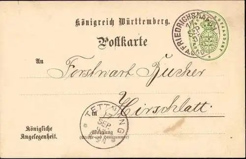604302 | Dienstpostkarte, Königliche Angelegenhein des Hofjagdamt, Jagd  | Friedrichshafen (W - 7990), -,