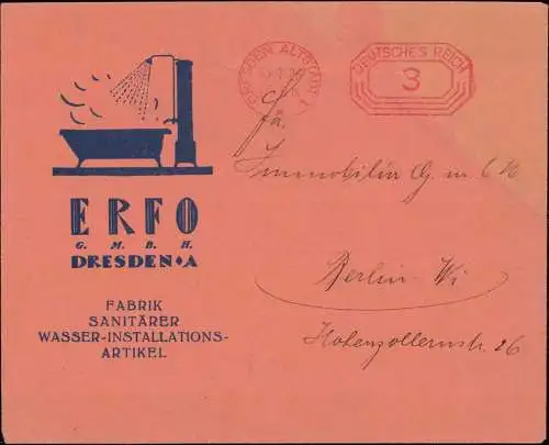 604319 | Brief mit Werbung der Firma Erfo, Sanitär, Bad, Wasser, Erh. 3, Eckknick  | Dresden (O - 8010), -,