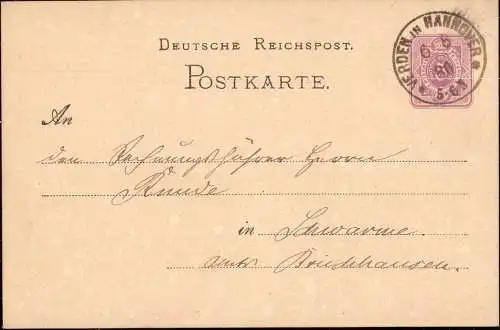 604340 | Klaucke Stempel auf Ganzsache aufgegeben in  | Verden (W - 2810), Schwarme (W - 2811),