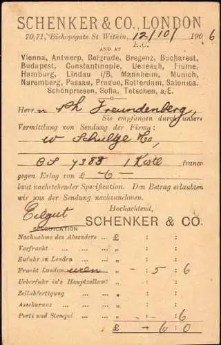 604351 | Ganzsache mit Zudruck der Spedition Schenker & Co  in London  | -, -,