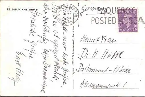 604364 | Schiffspost, Ansichtskarte der S.S. New Amsterdam mit Paquebot Stempel aus Southhampton  | -, -,