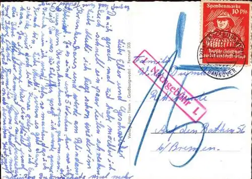 604366 | Deutsche Gesellschaft zur Rettung Schiffbrüchiger, Ansichtskarte mit Werbemarke, Nachporto  | Burgwedel (W - 30