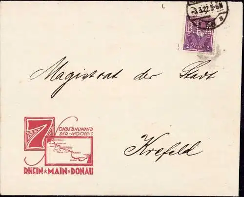 604374 | Firmenlochung Perfin, Brief der Zeitschrift Die Woche, Logo von Otto Eckmann, Sondernummer Rhein Main Donau