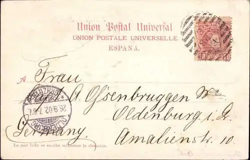 604385 | Postkarte aus Las Palmas, Spanien, mit Schiffpost und seltenen Paquebot Stempel | Oldenburg (Oldenb) (W 2900)