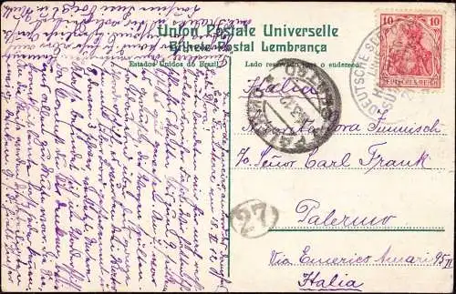 604386 | Ansichtskarte Rio de Janeiro per Deutscher Seepost Linie Hamburg Südamerika nach Palermo  |