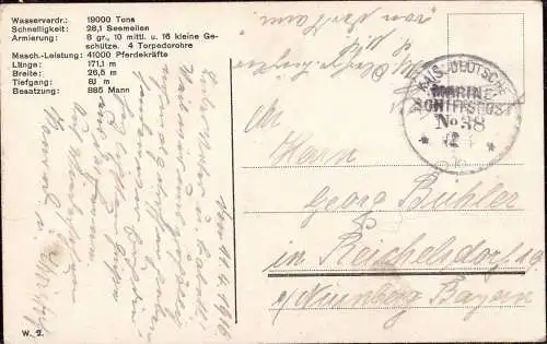 604390 | Feldpostkarte, Marineschiffspost MSP 38, Schlachtkreuzer von der Tann  |
