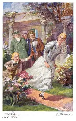 604435 | Künstlerkarte, Goldelse, Roman, Literatur, Marlitt, sign Georg Mühlberg  |