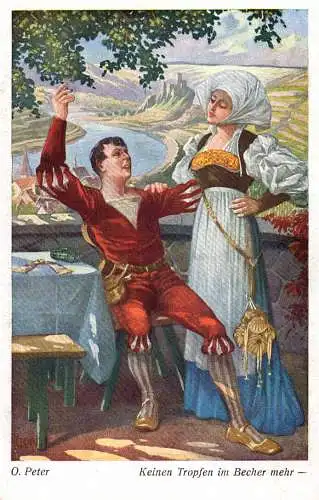 604438 | Künstlerkarte, Lied, Musik Wein, Rhein, sign. O. Peter  | -, -,