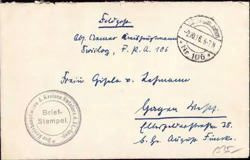 604448 | Feldpostbrief eines Abgeordneten als Kreishauptmann in Swislocz, Свiслач, Bialarusi  |