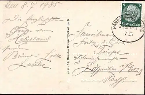 604451 | Ansichtskarte, Stempel ohne Datumüber Seepost Hamburg Helgoland | Helgoland (W 2192), Lößnitz (O 9407)