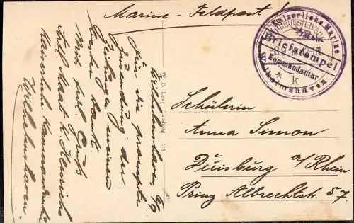604454 | Marineschiffspost, MSP, Feldpostkarte mit Briefstempel der Kommandantur | Wilhelmshaven (W 2940)