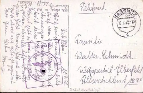 604456 | Feldpostkarte 1942, Kriegsmarine Schiff Helios, Sassnitz | Saßnitz (O 2355)