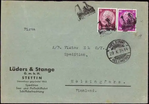 604471 | Pommern, Schiffspost, Marken mit Firmenlochung Perfin, Lüders & Stange, und dekoratier Entwertung  | Stettin (S