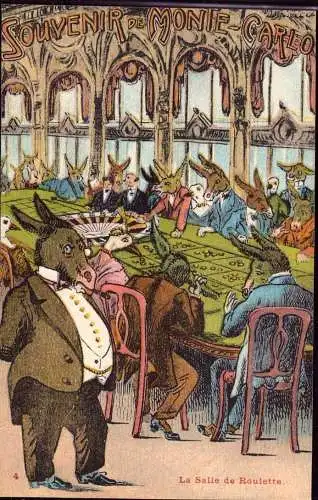 604487 | CPA, Souvenir de Monte Carlo, Monaco, Jeu d'argent, Roulette, Esel  | -, -,