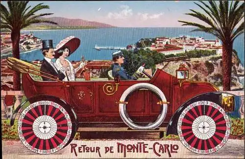 604490 | CPA, Souvenir de Monte Carlo, Monaco, Jeu d'argent, Roulette, Auto  | -, -,