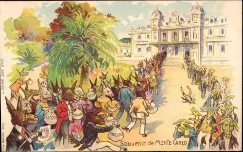 604492 | CPA, Souvenir de Monte Carlo, Monaco, Jeu d'argent, Roulette, Esel  | -, -,
