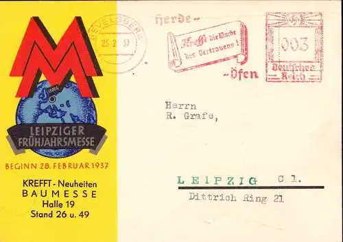 604495 | dekorative Werbung, Baumesse 1937, Postkarte der Firma Krefft zur Leipziger Messe | Gevelsberg (W 5820)