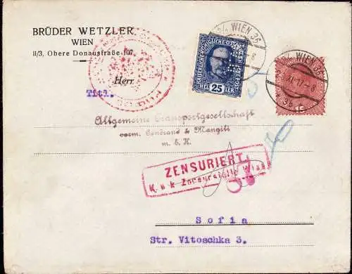 604506 | Privatganzsache Österreich, Marken mit Firmenlochung Perfin Brüder Wetzler, Judaica | Wien (A 1010 Österreich)