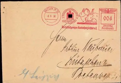 604507 | Brief 1938, mit Freistempel der Reichsgruppe Kaninchenzüchter | Berlin (W 1000)