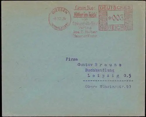 604509 | Freistempel mit Werbung für das Buch Hitler im Felde | Dießen (W 8918)