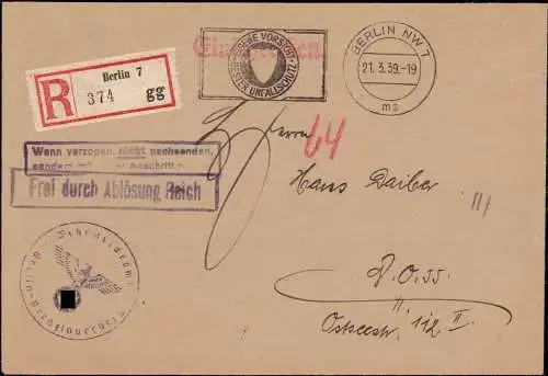 604511 | Feldpost, Dienstbrief mit Siegel, 1939, per Einschreiben, des Wehrmeldeamt | Prenzlauer Berg ; Pankow; Berlin (