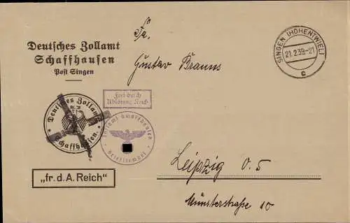 604518 | Dienstbrief mit Siegel Frei durch Ablösung, Deutsches Zollamt Schaffhausen | Singen (W 7700)