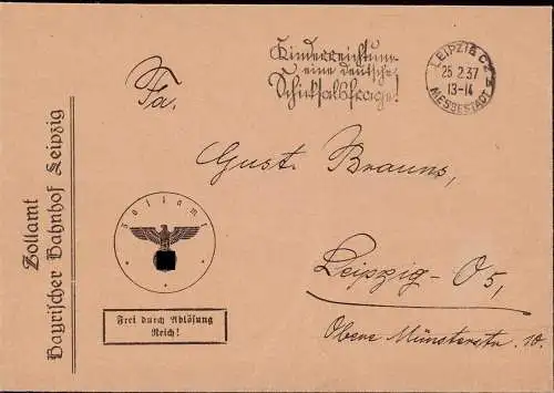 604524 | Dienstbrief mit Siegel,, Frei durch Ablösung, des Zollamt Bayrischer Bahnhof  | Leipzig (O - 7010), -,