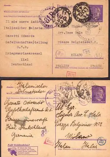 604541 | 2 Ganzsachen eines Italienischen Dolmetscher aus dem Kriegsmarinearsenal, Zensur  | Kiel (W - 2300), -,