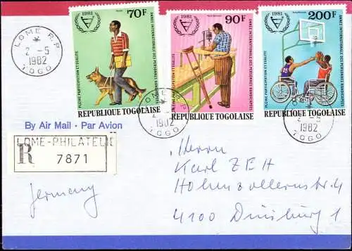 604580 | Togo, 1982, Brief per Luftpost nach Deutschland, Behinderung, disability  | -, -,