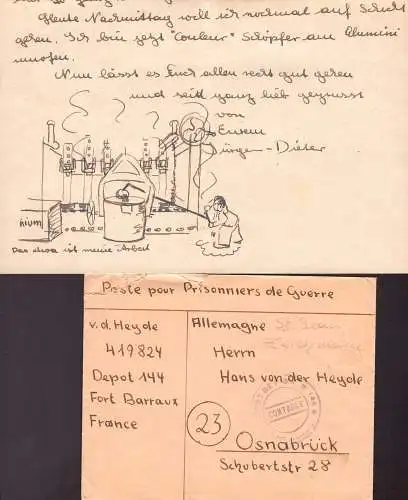 604582 | Kriegsgefangenenpost POW Depot 144 mit Zeichnung "meine Arbeit am Aluminiumofen" | Barraux;Isere (F 38530 Frank