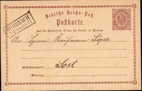 604586 | Ganzsache, 1874, mit seltener Entwertung | Medebach (W 5789)