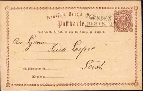 604587 | Ganzsache, 1874, mit seltener Entwertung,  | Wenden (W - 5963), -,