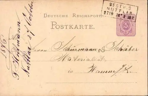 604589 | Ganzsache, 1876, mit seltener Entwertung, Nuttlar  | Bestwig (W - 5780), -,