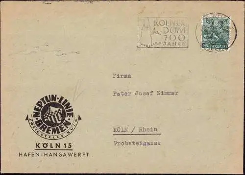 604597 | Binnenschifffahrt 1948, Brief mit Firmenlogo der Neptun Linie, Bremen, Hafen Hansawerft | Köln (W 5000)