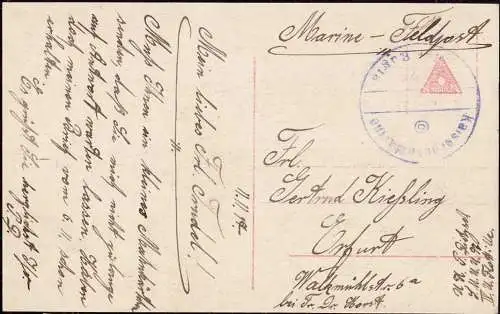 604600 | marine Feldpost vom U Boot Tender SMS Rugia, Absender war Teil der Besatzung SM U-Boot 97 | Emden (W 2970)